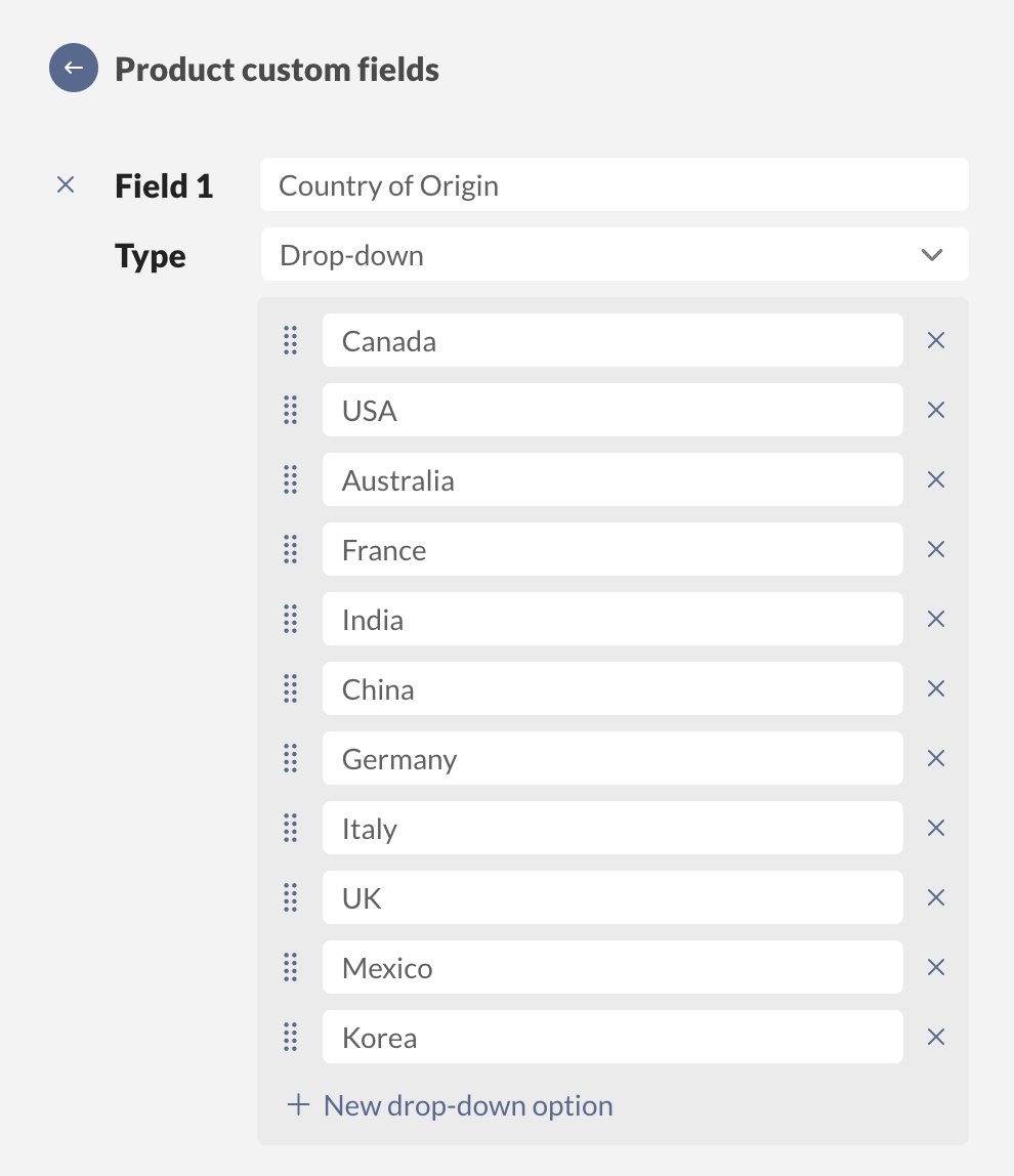 An example of how to create a drop-down custom field.