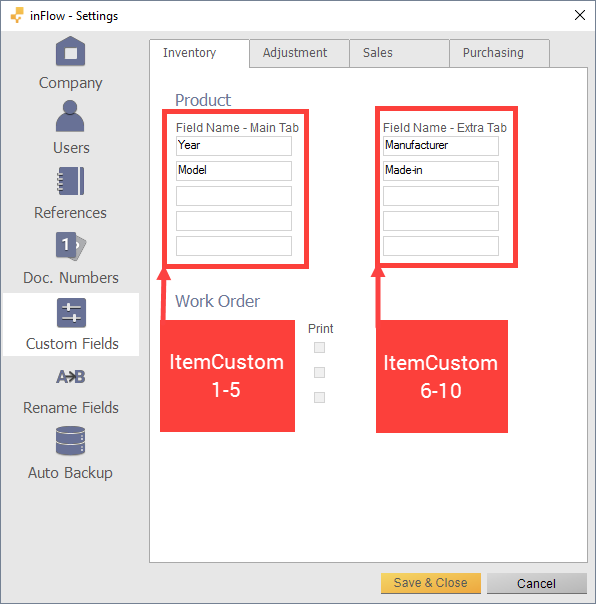 Custom fields settings