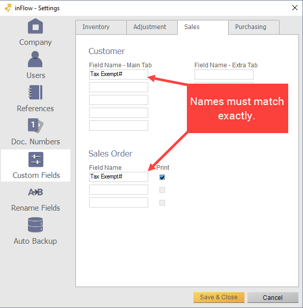 Custom Fields settings